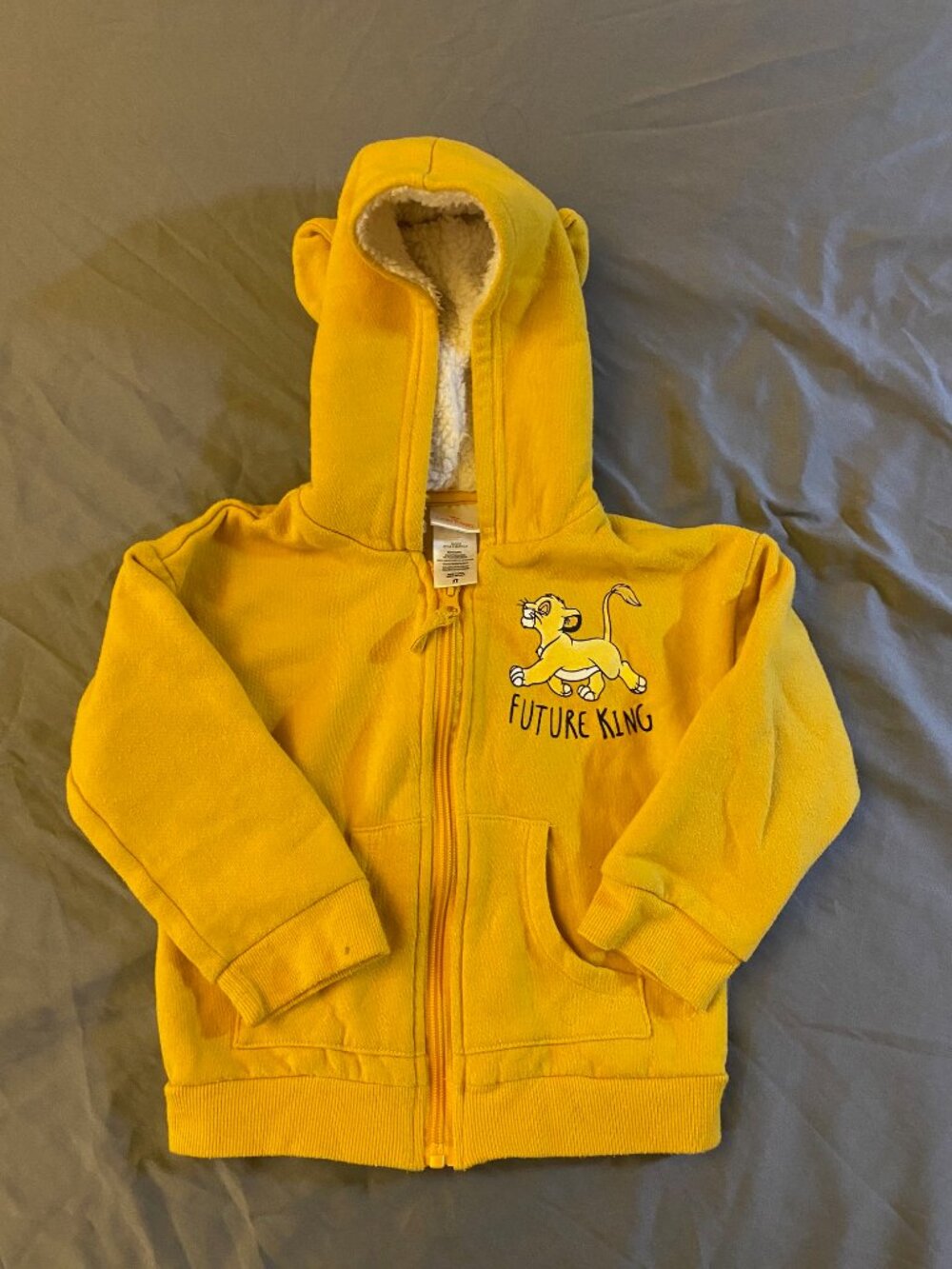 Disney Lion King Simba Hoodie 3T Yellow Sherpa Costume Ears Zip Jacket